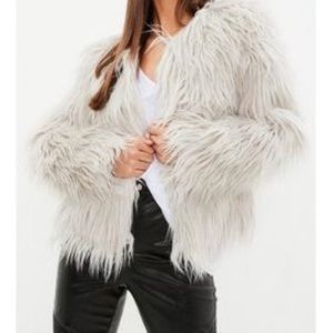 Light grey faux fur shaggy jacket by missguided